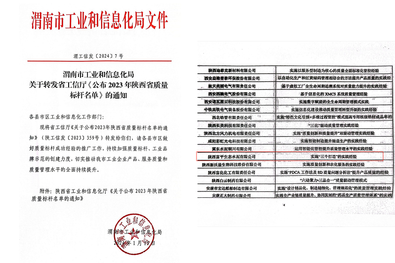 喜報(bào)！富平公司榮獲陜西省質(zhì)量標(biāo)桿榮譽(yù)